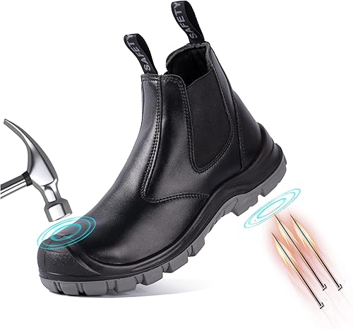 TAERDUN Steel Toe Work Boots for Men Slip-on Chelsea Boot, Men's Industrial & Construction Shoes, Waterproof, Lightweight, Comfortable, Non-slip