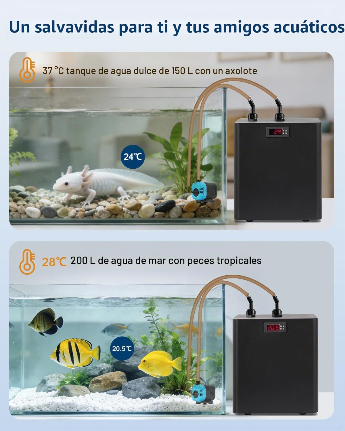 BAOSHISHAN Enfriador para acuarios Enfriador de Agua para peceras, 300 litros para acuarios de Agua Dulce/Salada