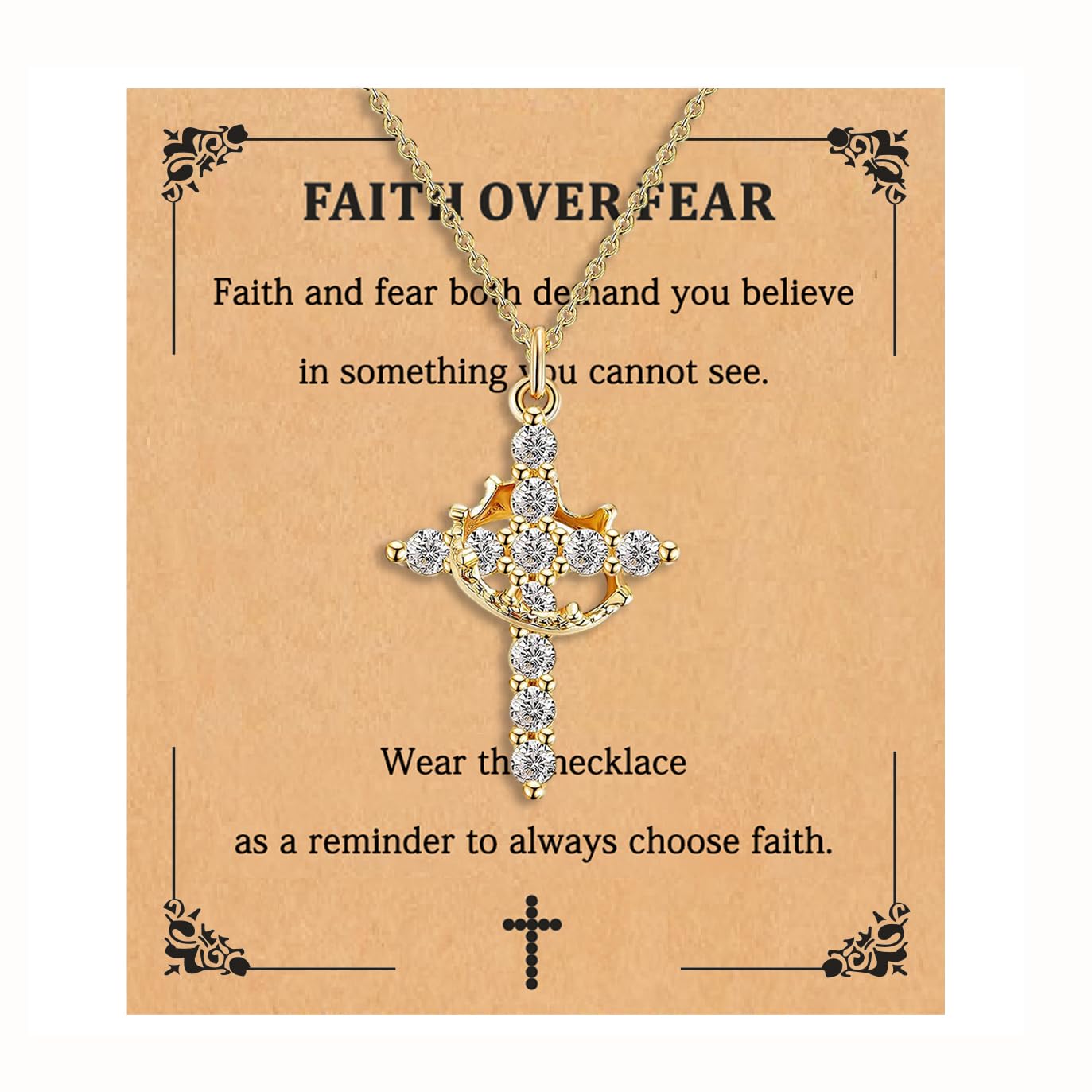 APIUWOXE Dainty Cross Necklace for Women, Gold Cross Necklace With Crown Rotated Pendant Cubic Zirconia Diamond 18 K Gold Plated Cute Simple Cross