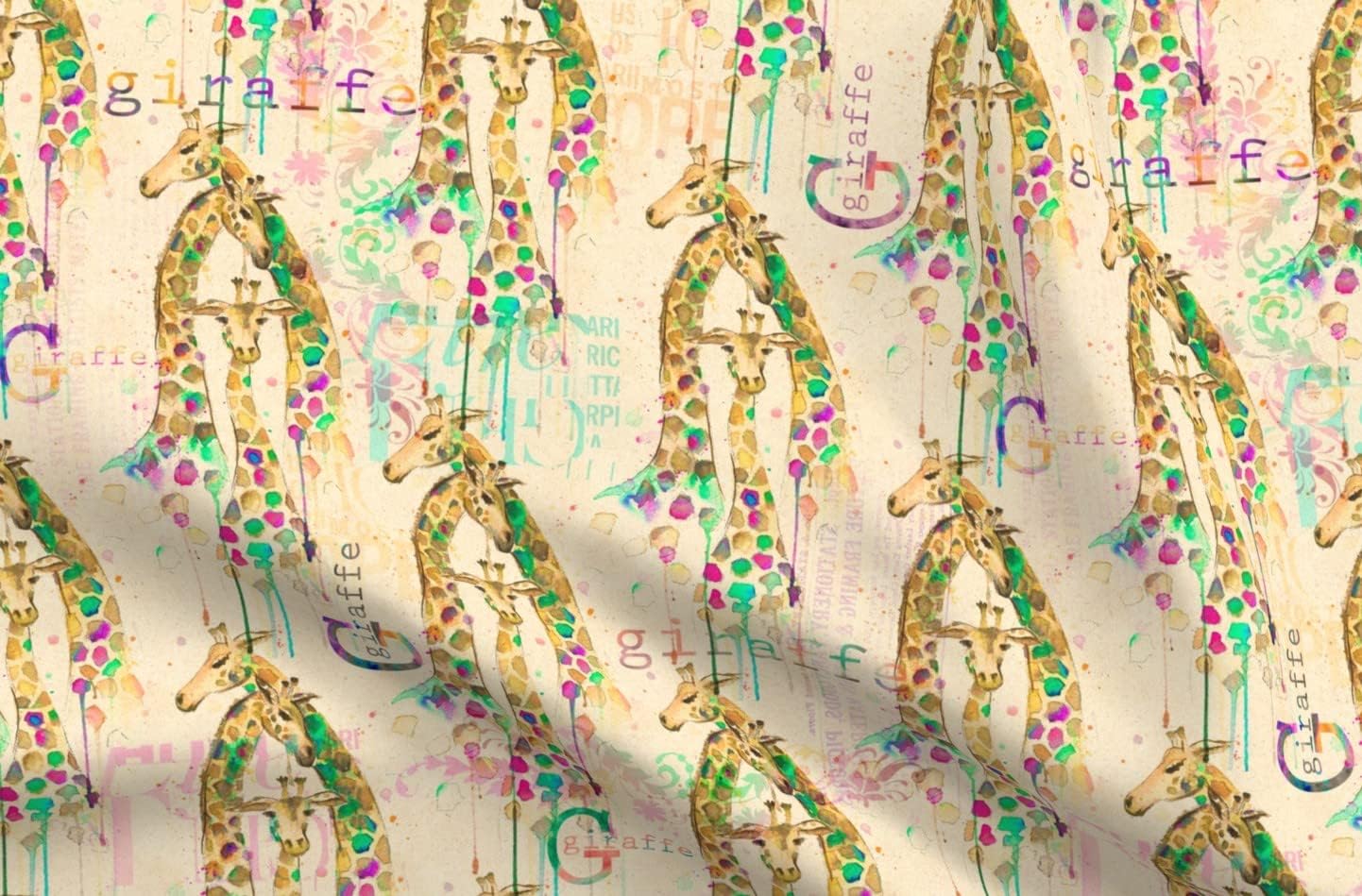 Spoonflower Fabric - Giraffes Giraffe Family Tan Soft Colors Watercolor Printed on Organic Cotton Sateen Fabric by The Yard - Sewing Quilting Apparel Home Decor