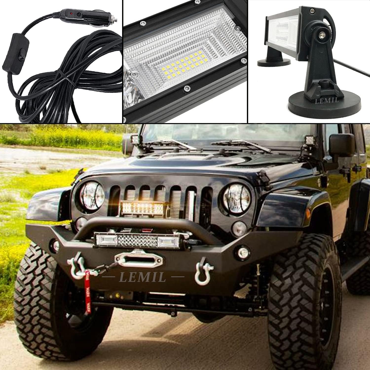 LEMIL Magnetic Light Bar 13" 180W Led Light Bar Cigarette Lighter Plug Flood Spot Combo 12V Work Light Led Bar Fog Driving Light Truck Boat SUV ATV UTV 24V