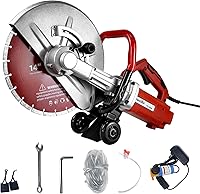 Yoputetool 14in Electric Circular Saw Cutter, 4.8in Depth Wet/Dry Disk Saw for Concrete Brick Stone, 3500W w/ Water Pump & Blade
