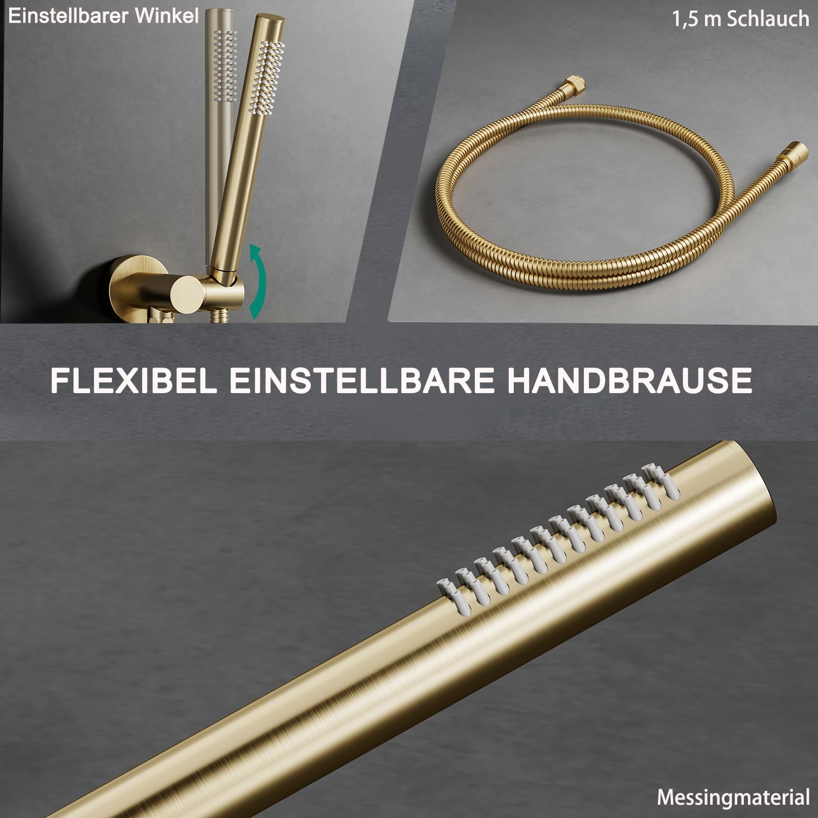 Duschsystem Unterputz Gold Gebürste, Unterputz Duscharmatur Set Messing