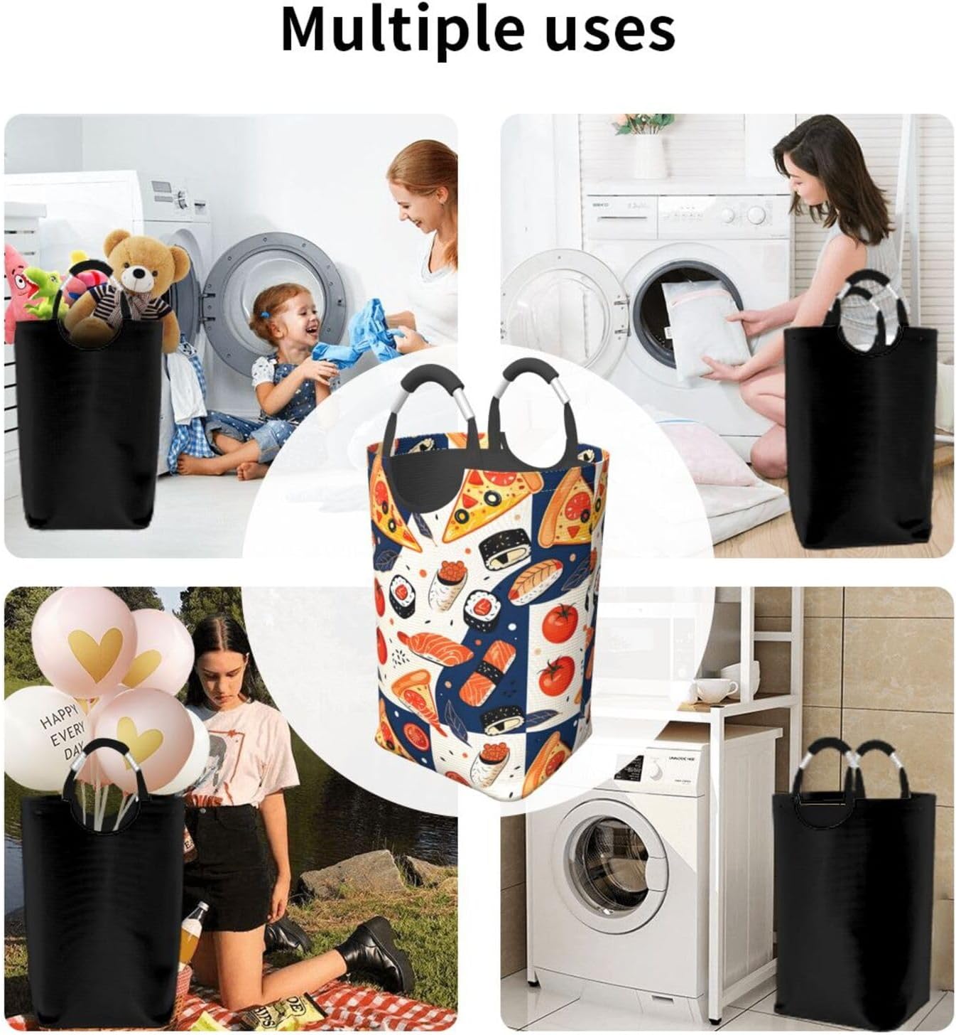 Flavor Crossroads Foldable Dirty Laundry Bag, Waterproof Oxford Fabric With Pe Board Base, 50l Capacity For Home & Travel