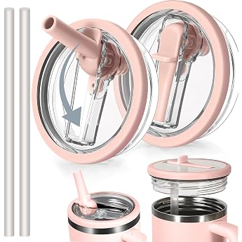 Romanvic Pack of 2 Removable Replacement Lids for Stanley Cup 1.14 L with 2 Straws Leak-proof and Dustproof BPA-Free Reusable 1.14 L
