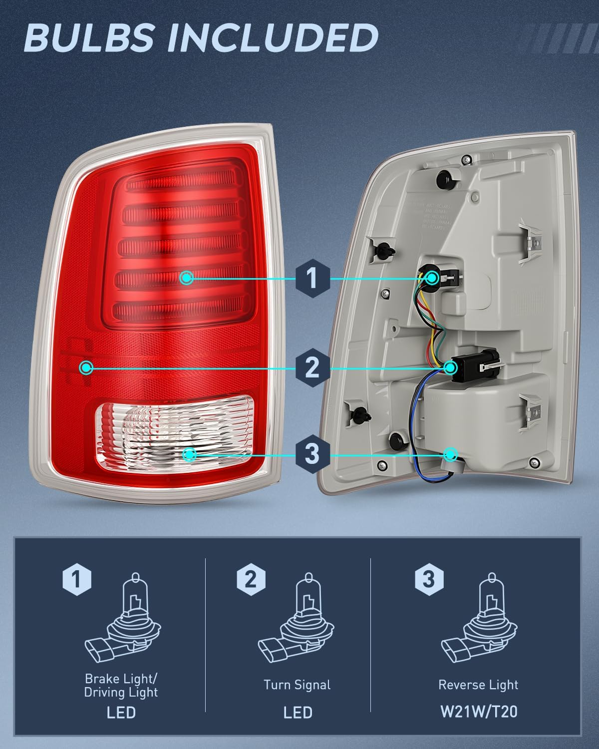 Nilight Taillight Assembly Compatible with 2013 2014 2015 2016 2017 2018 Dodge Ram 1500 2014-2018 Ram 2500 3500 LED Style Driver Side and Passenger Side Rear Tail Light with Bulbs