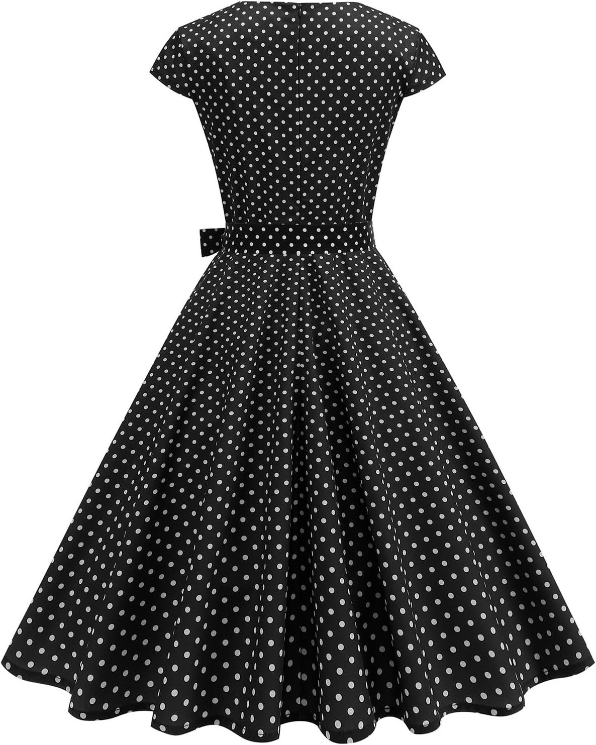 Women's Retro Formal Cocktail Party Dresses 1950s Cap Sleeve Polka Dot Swing Dress with Belt for Wedding Church - Image 2