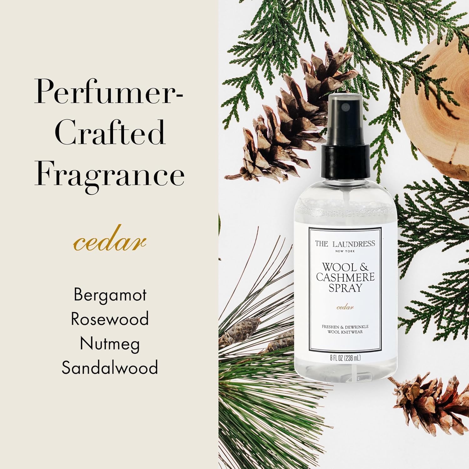 The Laundress Wool & Cashmere Shampoo, Double Concentrated Detergent, Cedar Scent, 16 oz + The Laundress Wool and Cashmere Fabric Spray, Wool Dewrinkle Spray, Fabric Refresher, Cedar Scent, 8 oz
