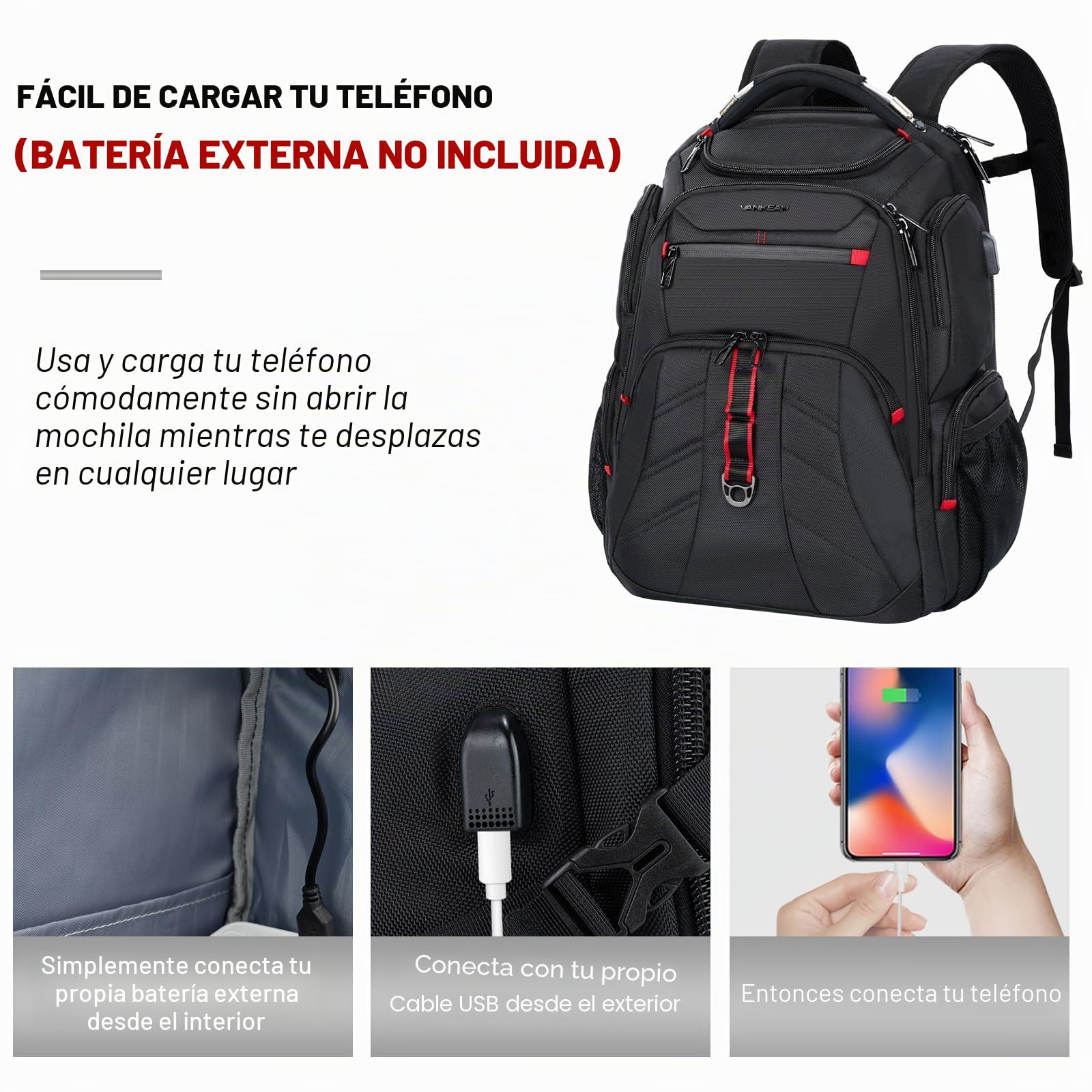VANKEAN Mochila de viaje para laptop de 43.9 cm, impermeable, RFID, USB, para negocios