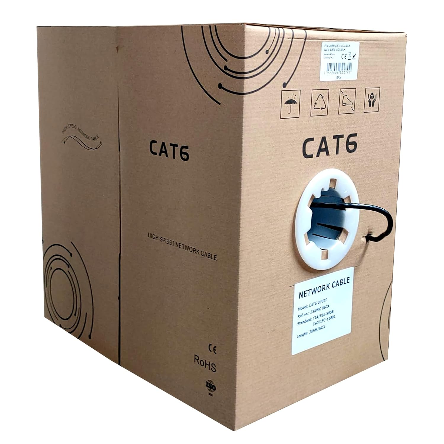 305M CAT6 Outdoor Ethernet Cable Reel UTP Network Solid Core CCA 1000 ...