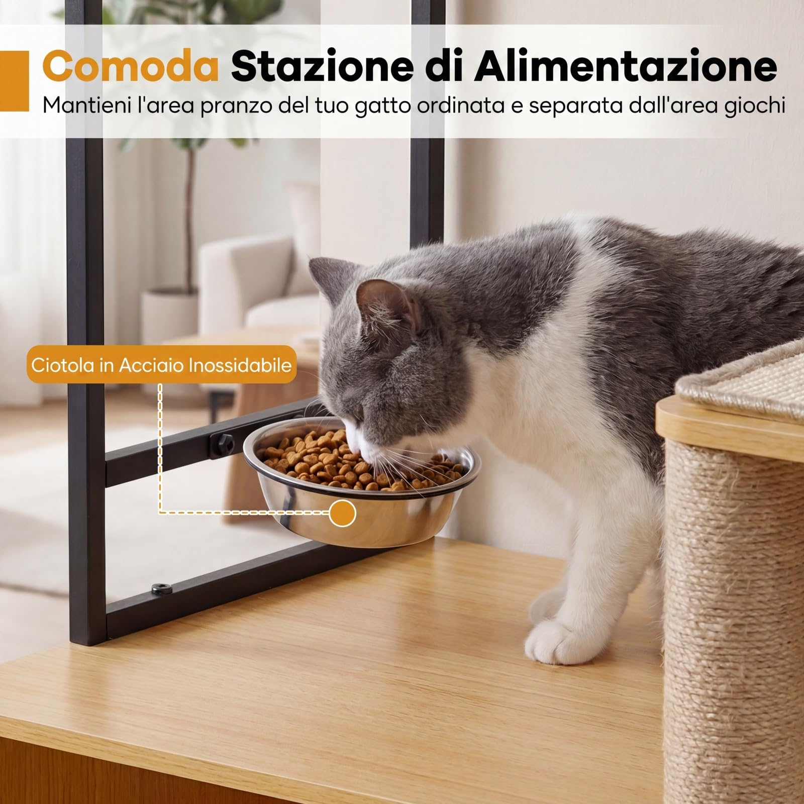 COSTWAY Mobile Lettiera Gatti Multilivello, Albero Tiragraffi per Toilette Nascosta in Legno, con Ciotola, Cuccia, Piattaforme di Attività, Tiragraffi e Giocattoli, 73 x 43 x 117,5 cm (Naturale)