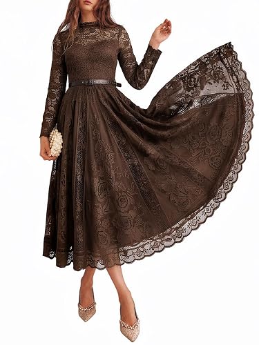 Women's Long Sleeve Lace A-Line Formal Wedding Guest Dresses