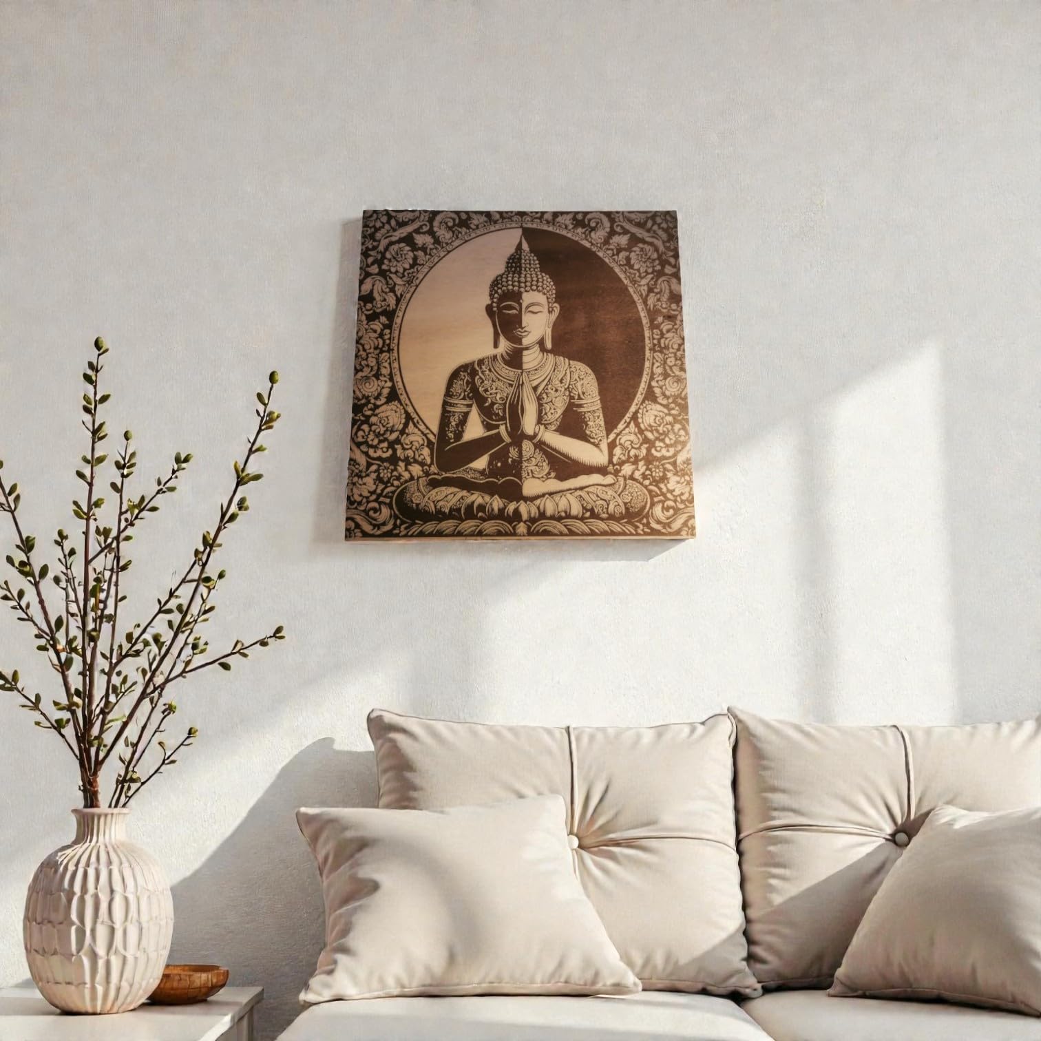 grabewood Quadro di Buddha in legno 30 x 30 cm da parete | Decorazione Zen Spirituale Feng Shui | Arte orientale per casa, yoga e meditazione