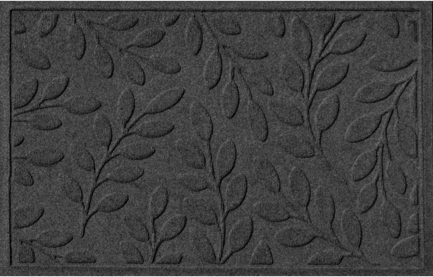 Bungalow FlooringWaterhog Door Mat, 2' x 3', Made in USA, Durable and Decorative Floor Covering, Skid Resistant, Indoor/Outdoor, Water-Trapping, Brittney Leaf Design, Charcoal