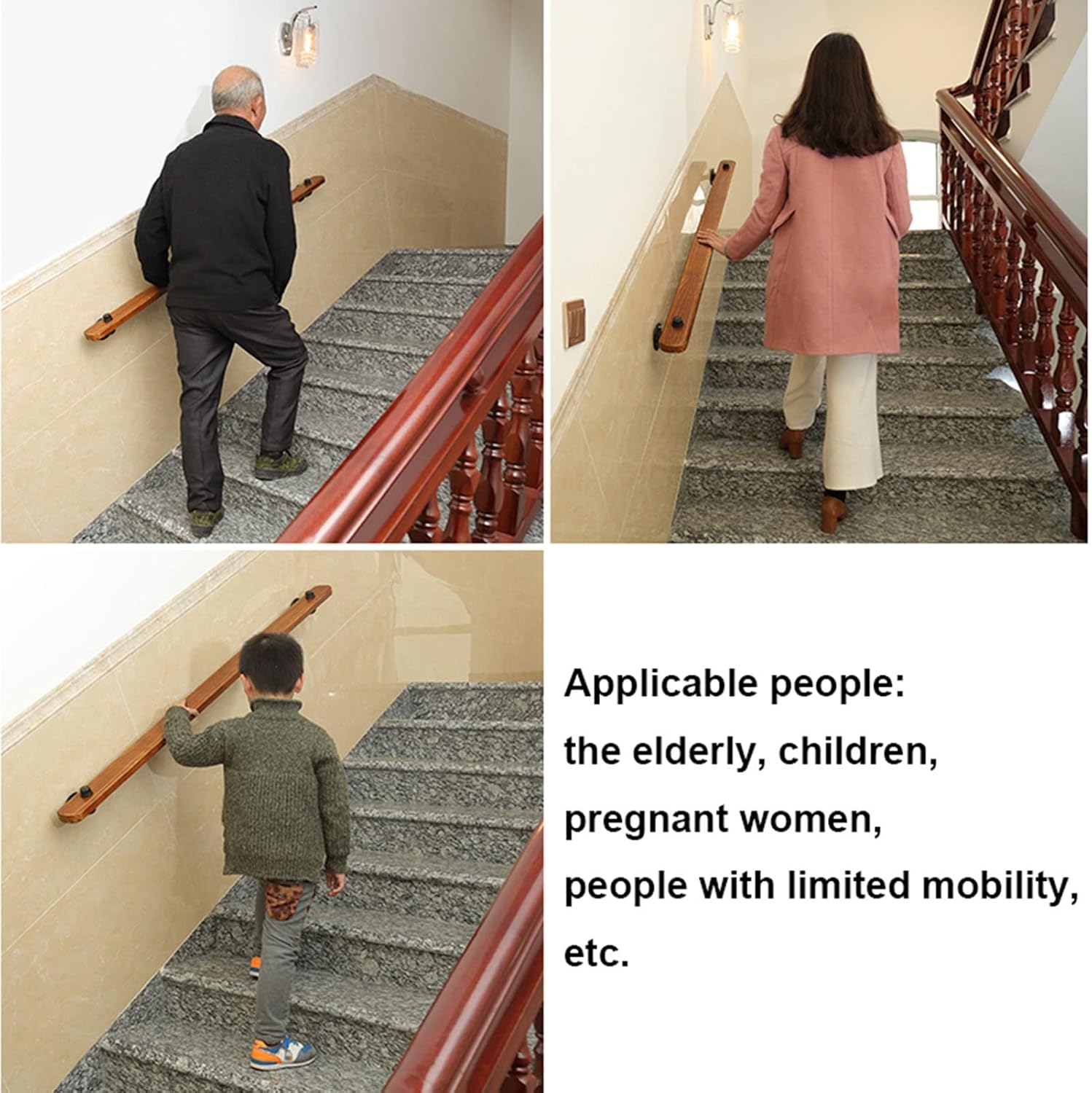 1ft-20ft Stairs Handrail -Complete Kit. Industrial Rustic Pine Anti-Slip Wooden Staircase Handrail, Wall Mounted Home Indoor Loft Elderly Railings Corridor Support Rod (Size : 1ft/