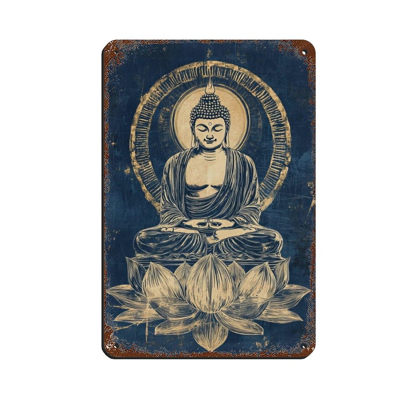 Golden Buddha on Lotus Flower,Spiritual Zen Art Gift Retro Poster Metal Tin Sign Chic Art Retro Iron Painting Bar People Cave Cafe Family Garage Poster Wall Decoration 8x12inch(20x30cm)