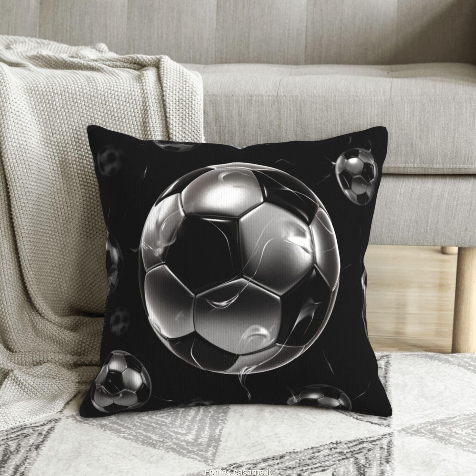 Housses de coussin velours côtelé de qualité supérieure motif football noir avec garnissage