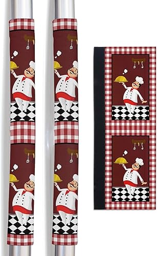 2 fundas antideslizantes para manija de puerta de refrigerador, diseño de dibujos animados, diseño de búfalo de chef de dibujos animados, protege de
