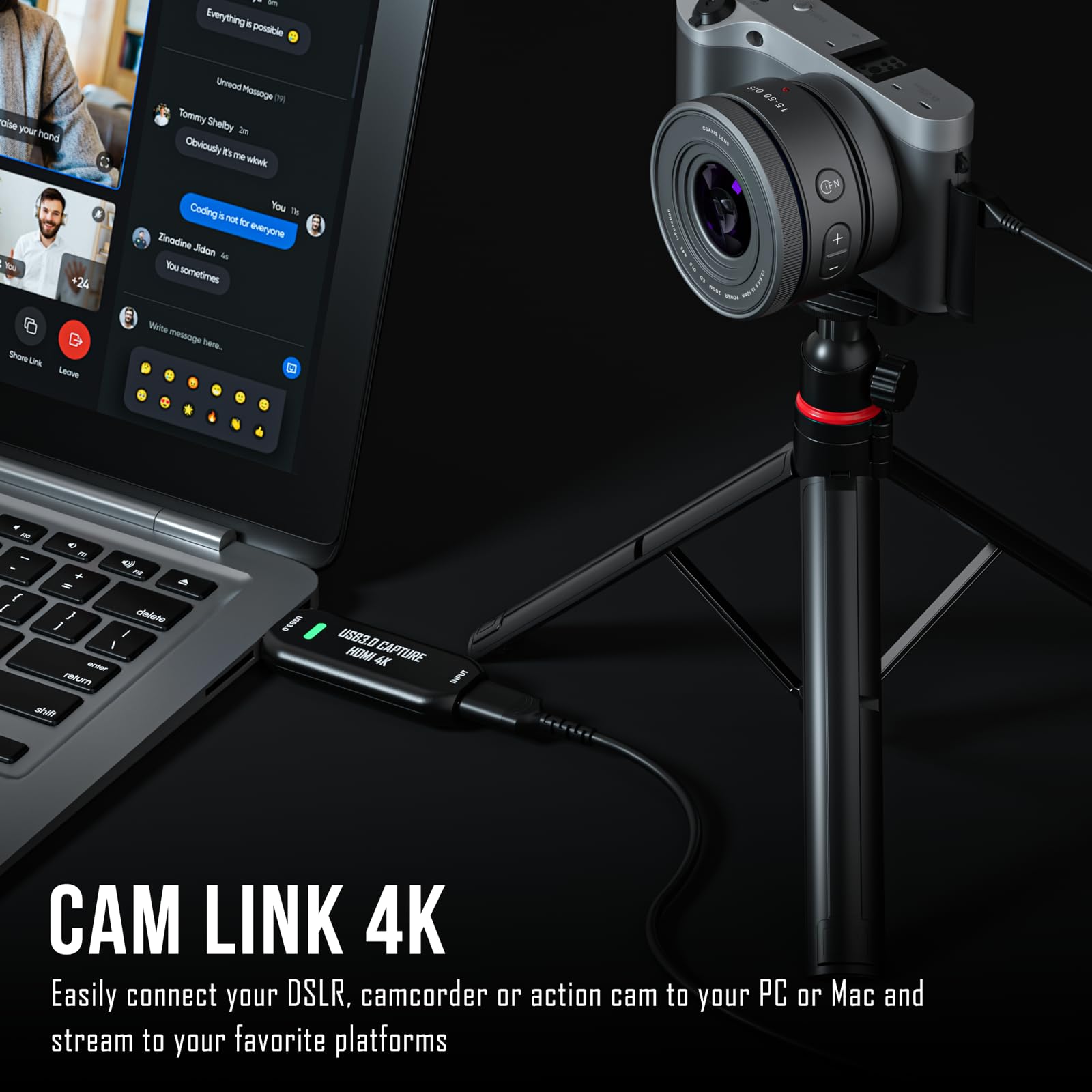 Cam Link 4K Carte de Capture Externe HDMI USB 3.0 pour Appareil Photo Reflex numérique, caméscope, caméra d'action comme Webcam, Flux et Enregistrement en 2K50 ou 1080P 60 FPS, Carte de Capture pour