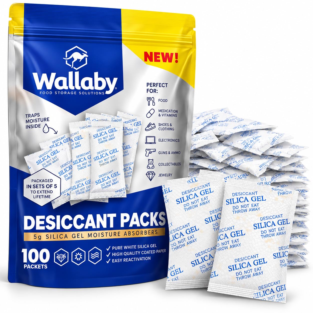 Wallaby 5g Food Safe Desiccant Packets for Moisture Control (100-pack)