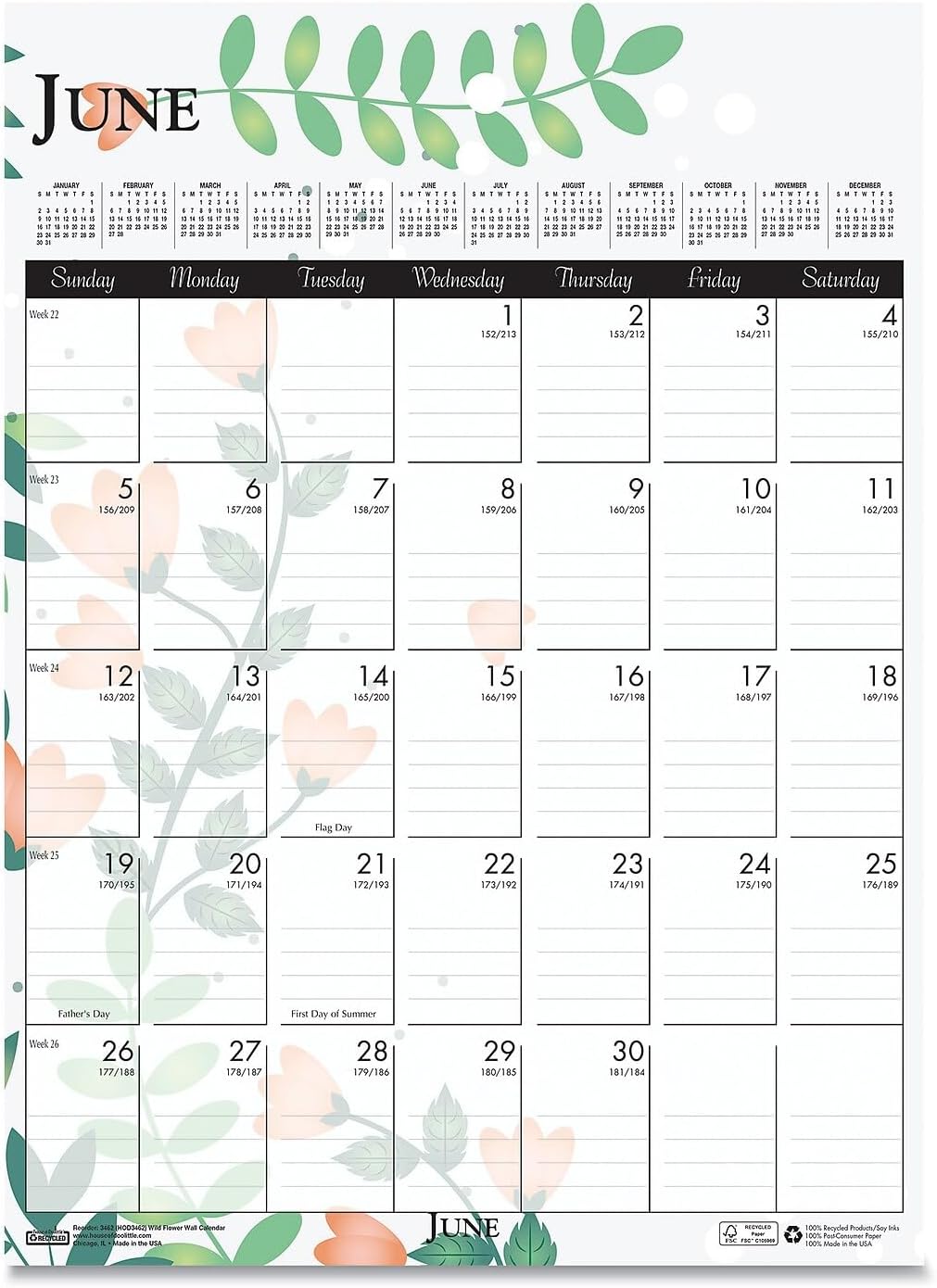House Of Doolittle Calendario De Pared 2024, Horizontal De Tres Eses, 17 X 8 Pulgadas