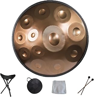 Handpan Steel Drum 12 Notes 22 Inch Handmade Healing Music Instrument Gift, Hand pan Drum Sound Performancein D Minor Steel Tongue Drum With Drum Bag for Sound Healing, Yoga (Color : Gold(12note), S