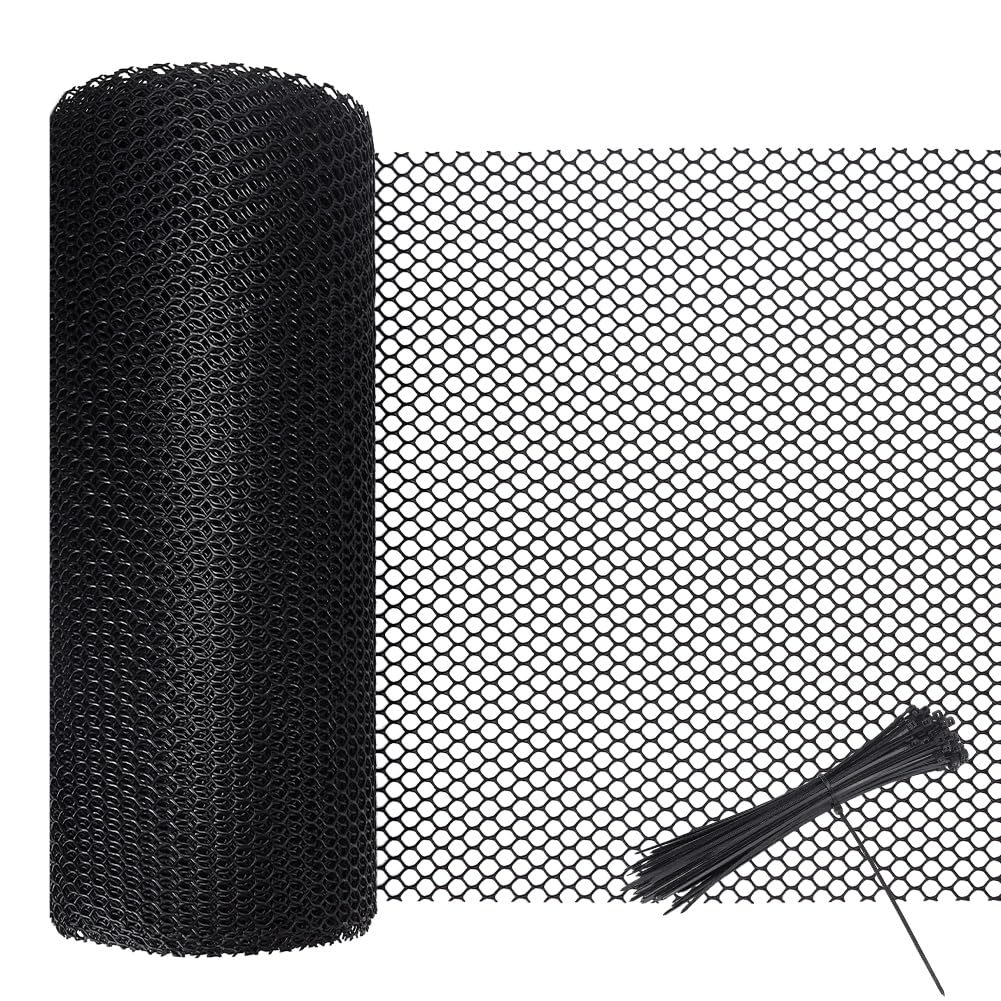 AHANDMAKER Rouleau de grillage en plastique avec 120 attaches de câbles pour protection de lapin, volaille et protection des plantes, 15,2 x 40,6 cm, noir
