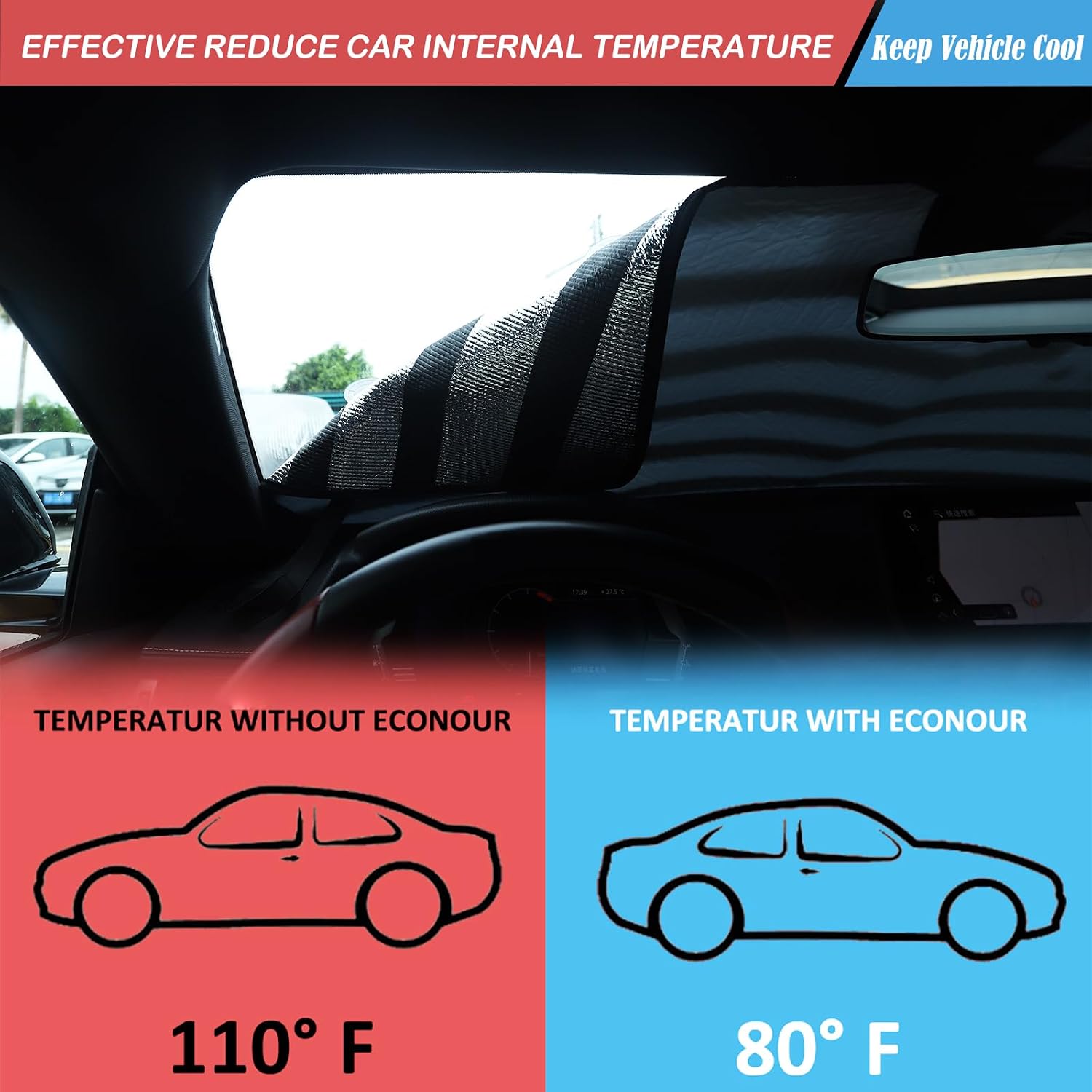 The Original Windshield Sun Shade Compatible with Toyota Supra GR A90 A91 MK5 2019-2025+ Car Front Windshield Reflective Sunshade Protector Sun Shade (Black Silver US Flage, Reflective Aluminum Foil)