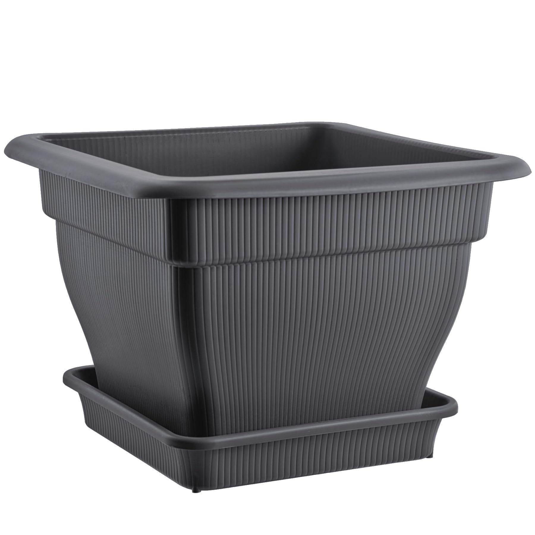 BURI Macetero XXL de 60 x 60 cm, con depósito de agua y platillo, 70 litros, resistente a los rayos UV, resistente a las heladas