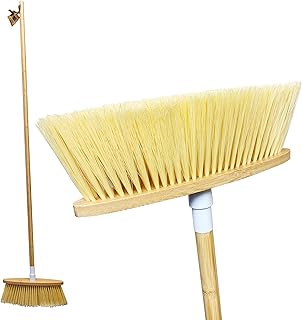 Bamboo Broom Indoor Floor Brush – Traditional Sweeping Brush Indoor Broom Made from Natural Broom Handle and Head Stock, Sustainable Bamboo Wooden Broom for Household Cleaning