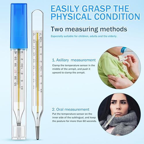 Miniatura 6 de Medidor de temperatura corporal de vidrio, 2 medidores de temperatura de las axilas con doble escala  y , herramientas de prueba de verificador de