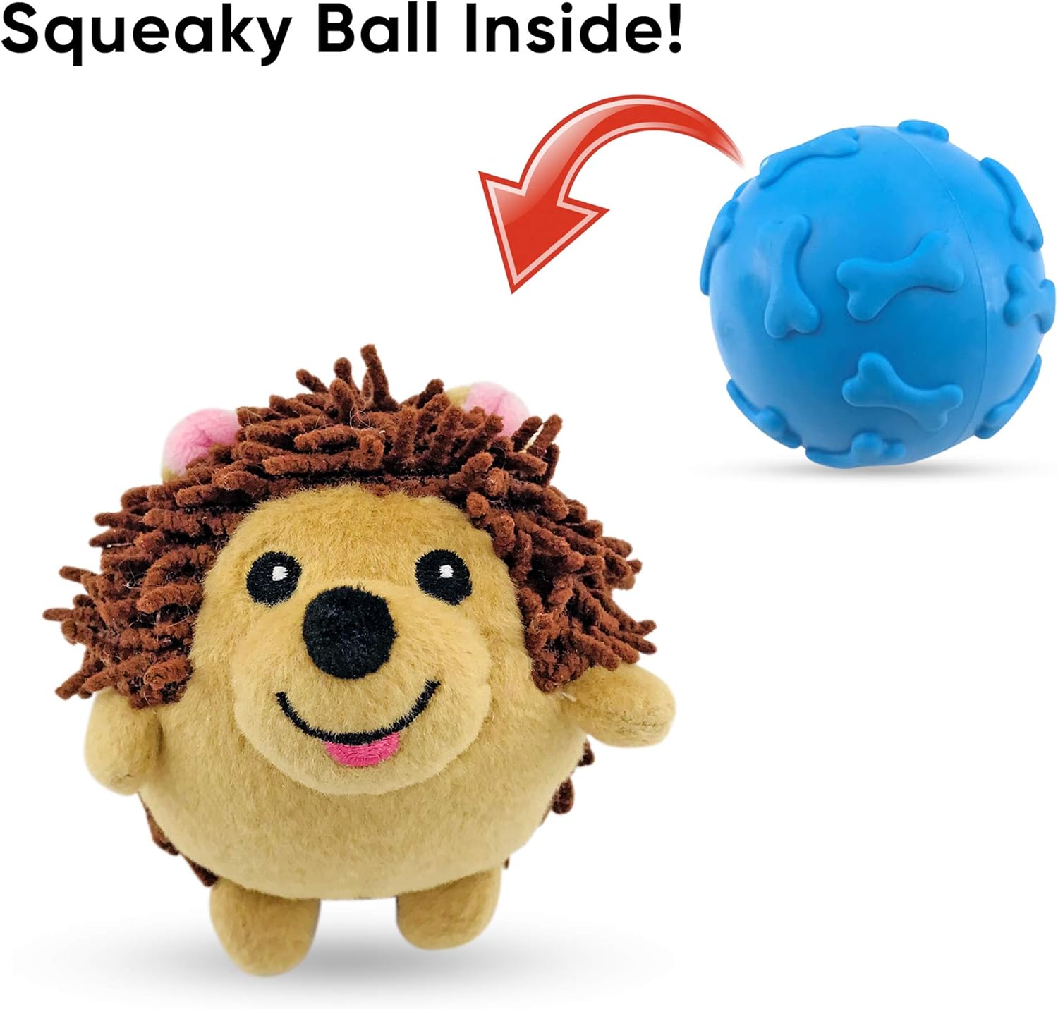 Dizzy Hedgehog Dog Toy with Rubber Squeaky Ball Inside and No Stuffing