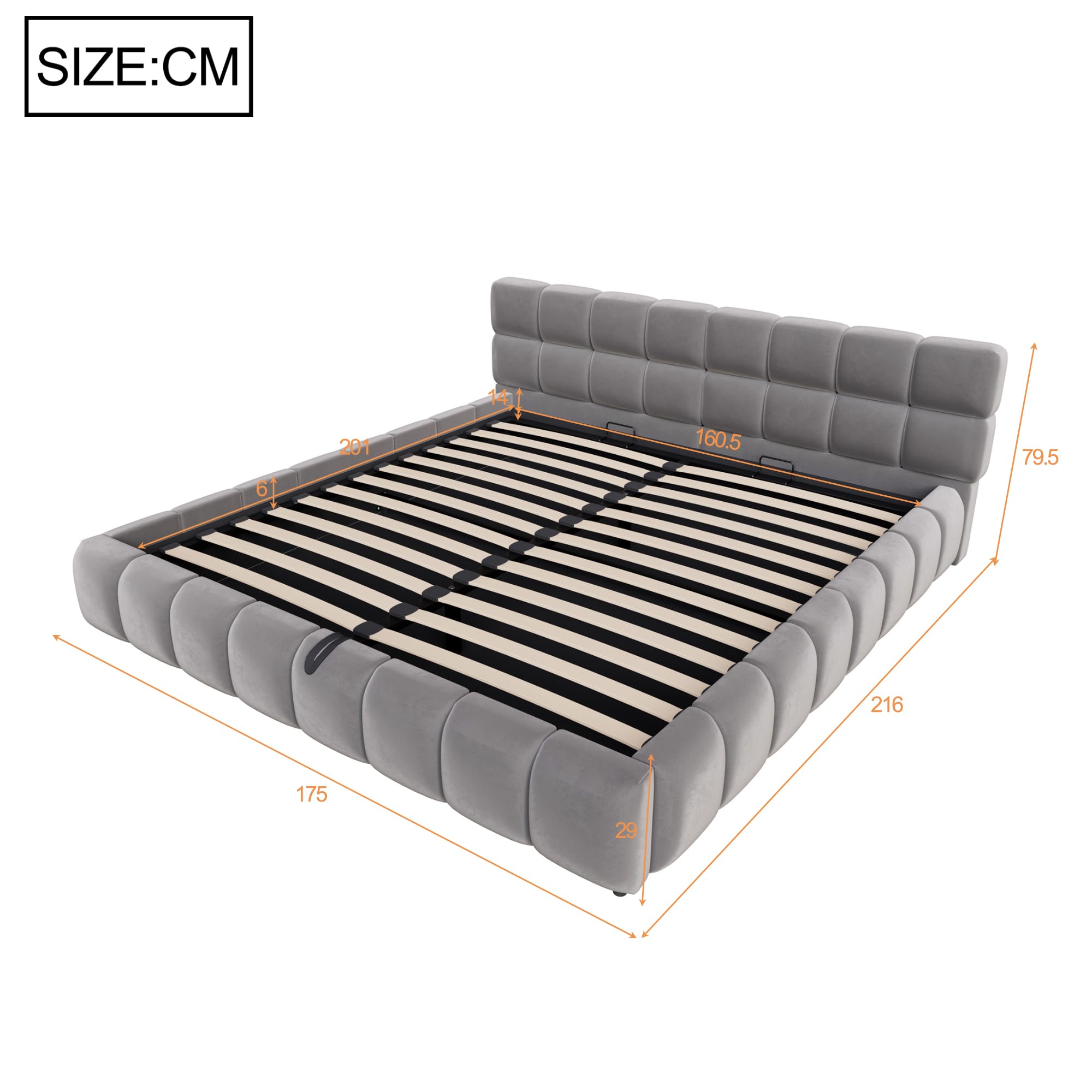 Letto matrimoniale imbottito, struttura da incasso e cassetto, 160 x 200 cm