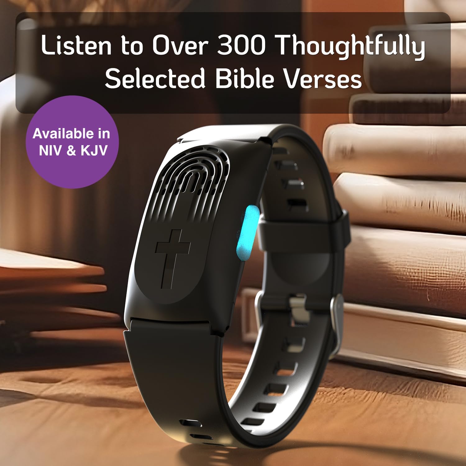 LIAISE Wearable Audio Wrist Band, WWJD Bracelet and Audio Bible, 300+ Verses from NIV, Jesus Bracelet Speaker, Christian Wristband for Men and Women (Black) NIV Black image 6 of 8 B0CQKNTDBC