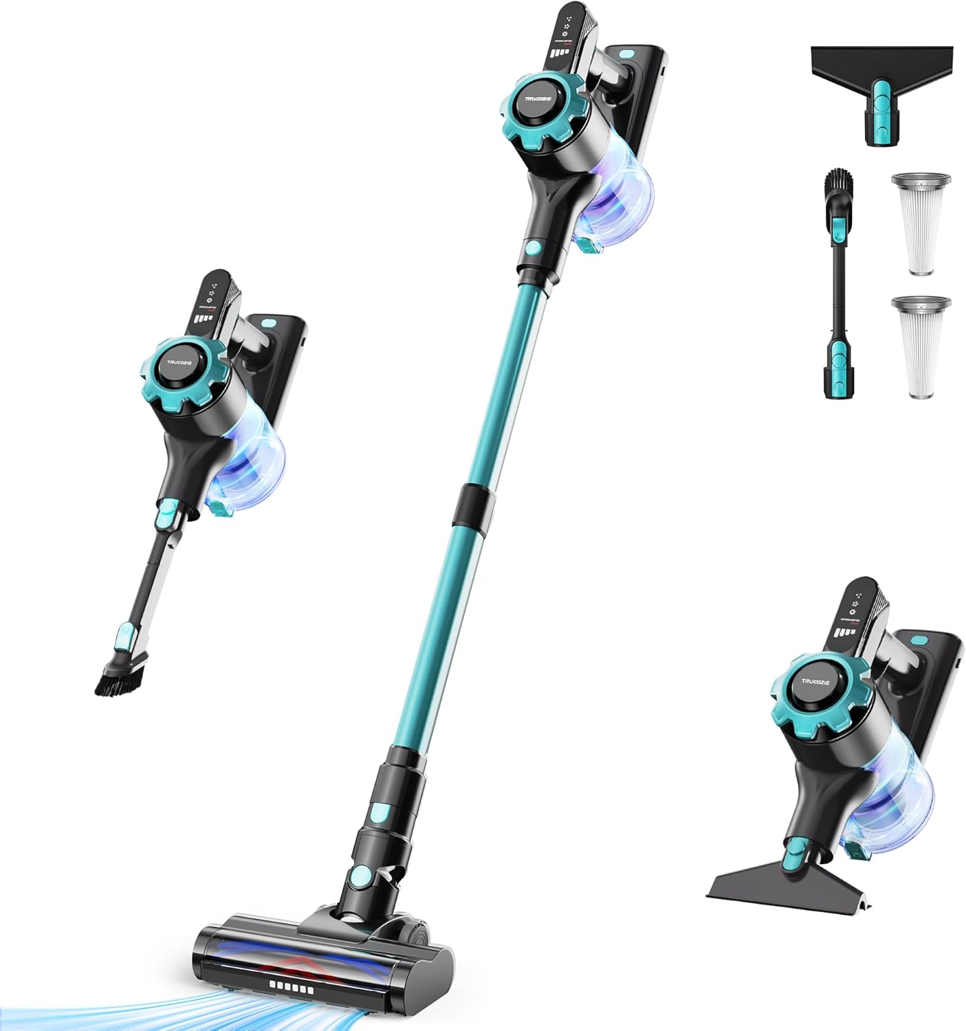 Trucozie Cordless Vacuum Cleaner, 8-in-1 Lightweight Stick Vacuum with 45mins Runtime, Powerful Suction, Vacuum Cleaners for Home, Hardwood Floors, Carpet, Pet Hair, Black&Peacock Blue