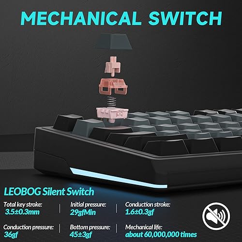 Miniatura 5 de SOLAKAKA KI99 Pro - Teclado mecánico inalámbrico con interruptor silencioso, interruptores preiluminados intercambiables en caliente, teclado Negro,