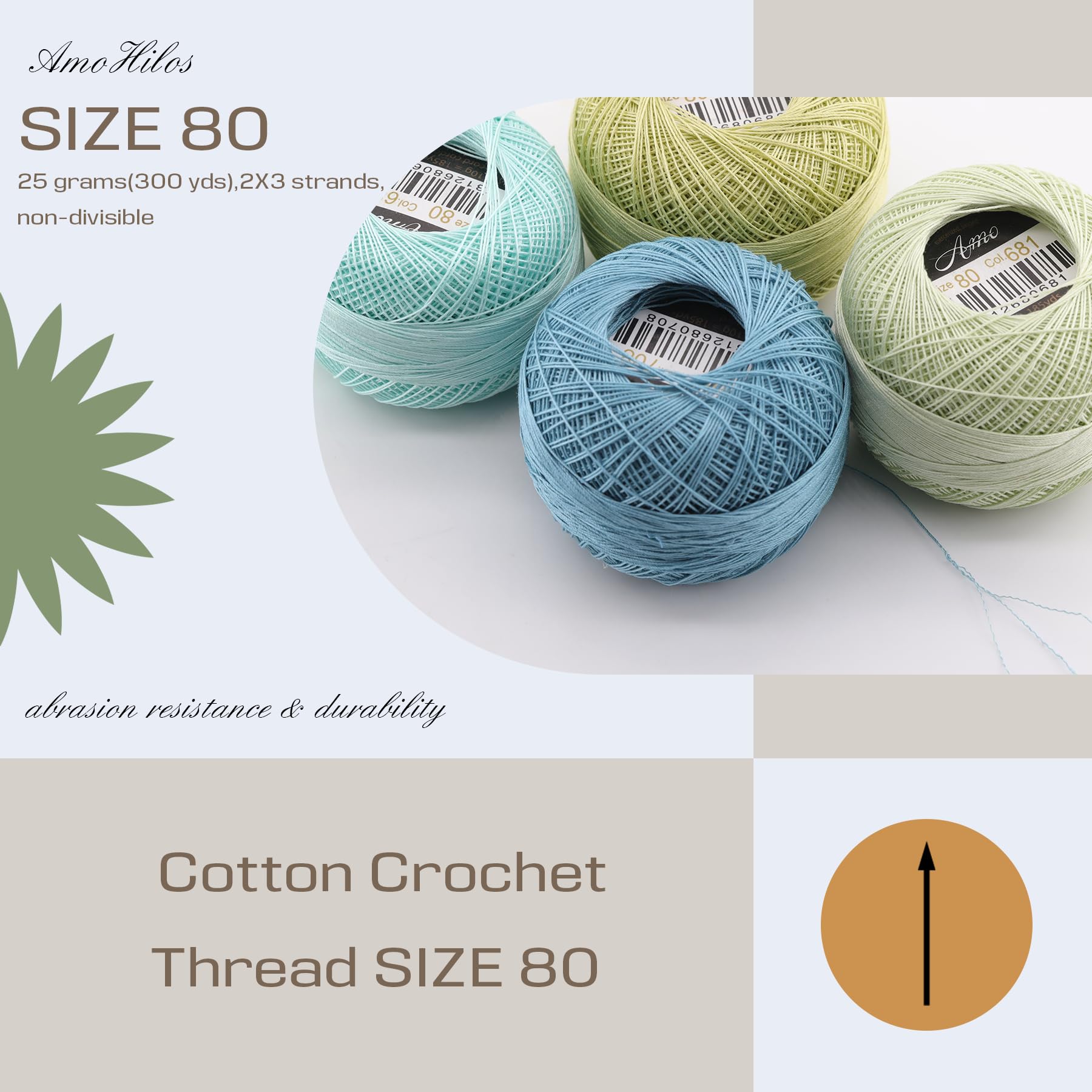 Size 80 (Thinner Than 0.3mm) Cotton Crochet Threads Singed Mercerized Egyptian Long Fiber Cotton Thread for Tatting, Lace, Dollies and Dolls Toys DIY Projects, 5 Balls Set (Set J)