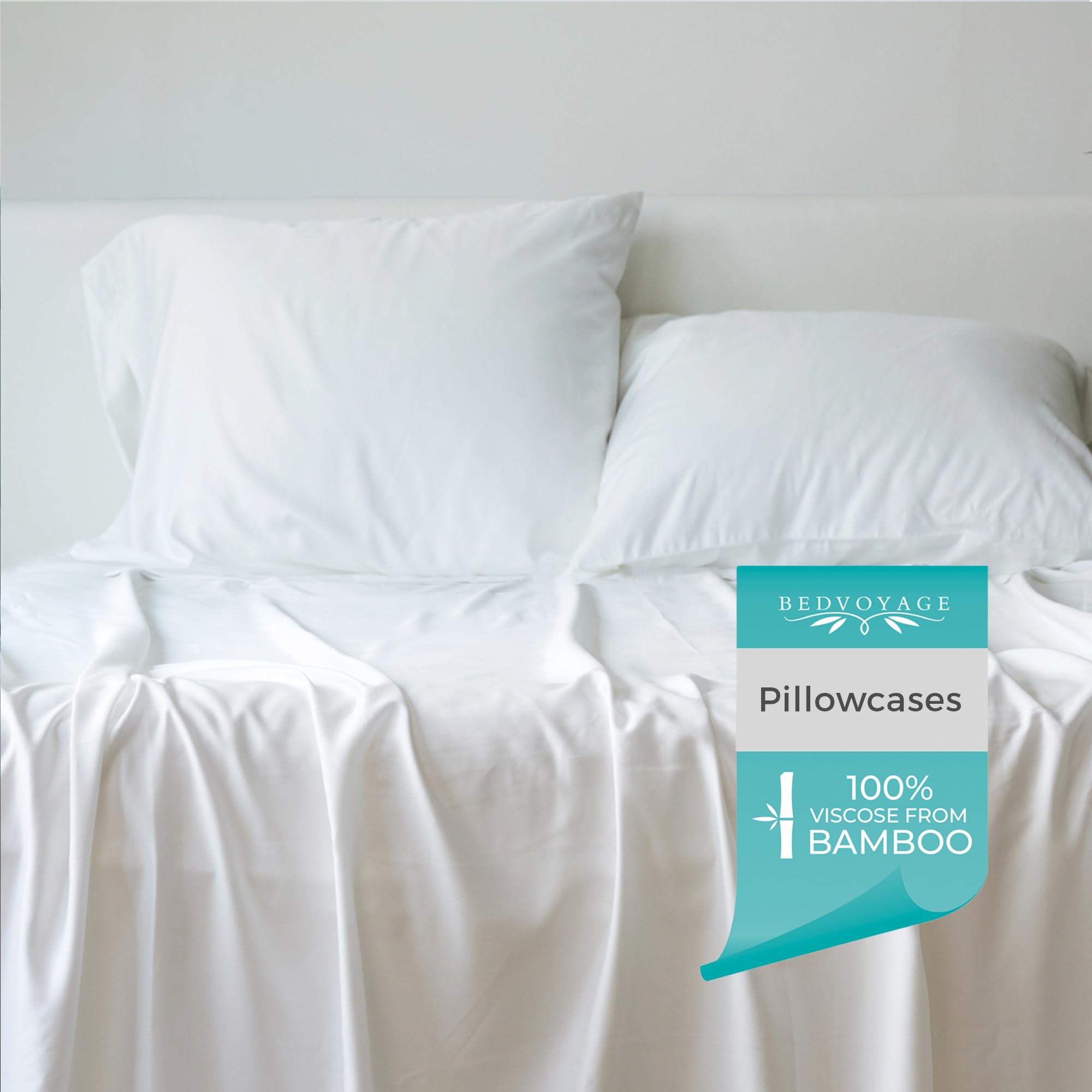 BedVoyage Ultra Soft Standard Pillowcase Set, Cooling & Breathable, Silky & Gentle to Skin and Hair, Luxury 100% Viscose Derived from Bamboo, 20x26 Envelope Closure, 2pc Set, Standard – White