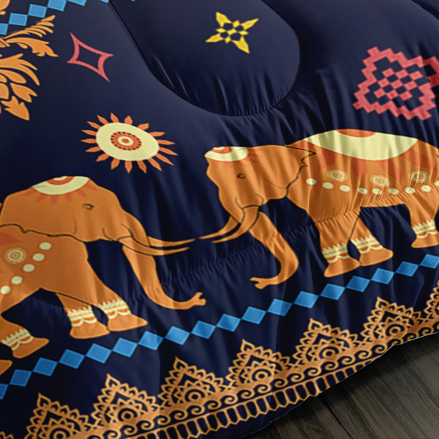 AILONEN Ethnic Elephant Comforter Set Full Size, Bohemian Elephant Printed Bedding Set for Boys Girls Teens,Boho Exotic Duvet Set for Bedroom Decor,1 Quilt and 2 Pillowcases,3 Pieces - Image 4