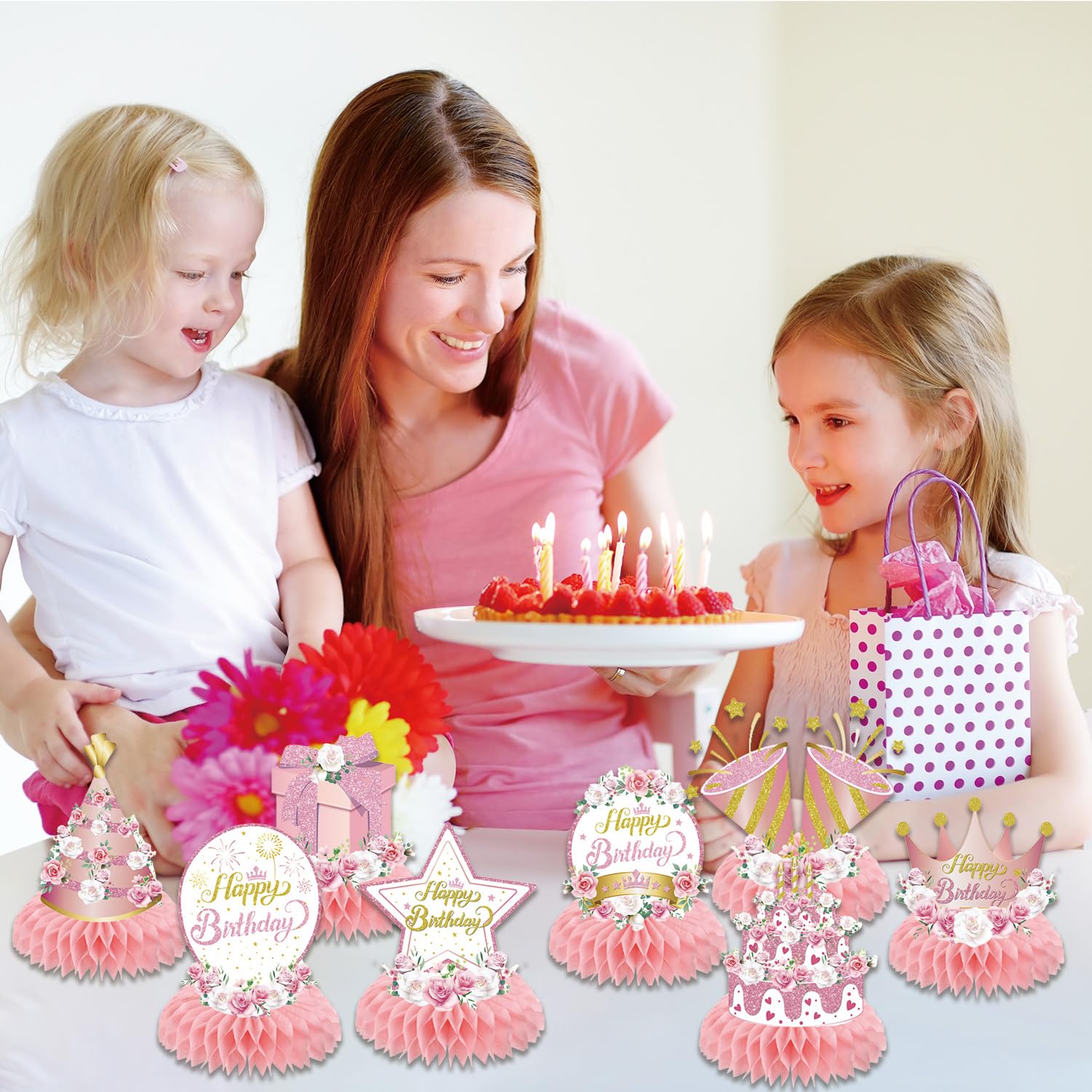 Decoraciones De Primer Cumpleaños De Flores Para Niña, 24 Piezas De Centros  De Mesa De Cumpleaños, image size:1500x1500