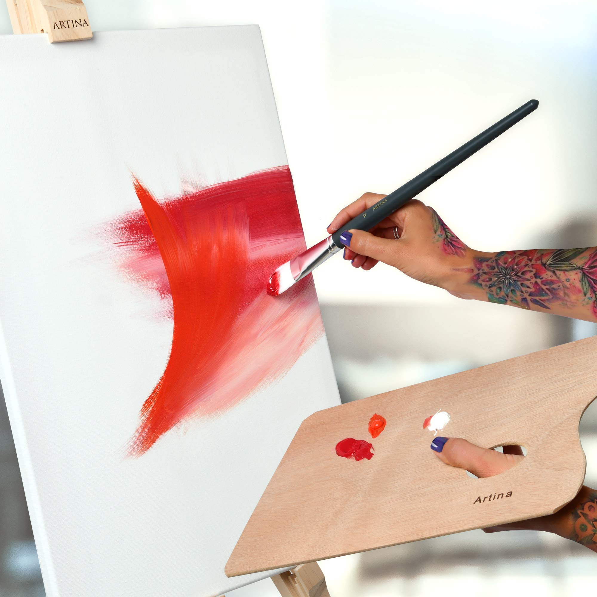 Artina 30pc Set di Pittura Acrilica Santorini & Cavalletto per Tele a 100 cm Malaga – Set Artisti con Telai, 12 Colori Acrilici, Pennelli, Tavolozza per Pittura e Cavalletto Portatile Artisti Hobbisti