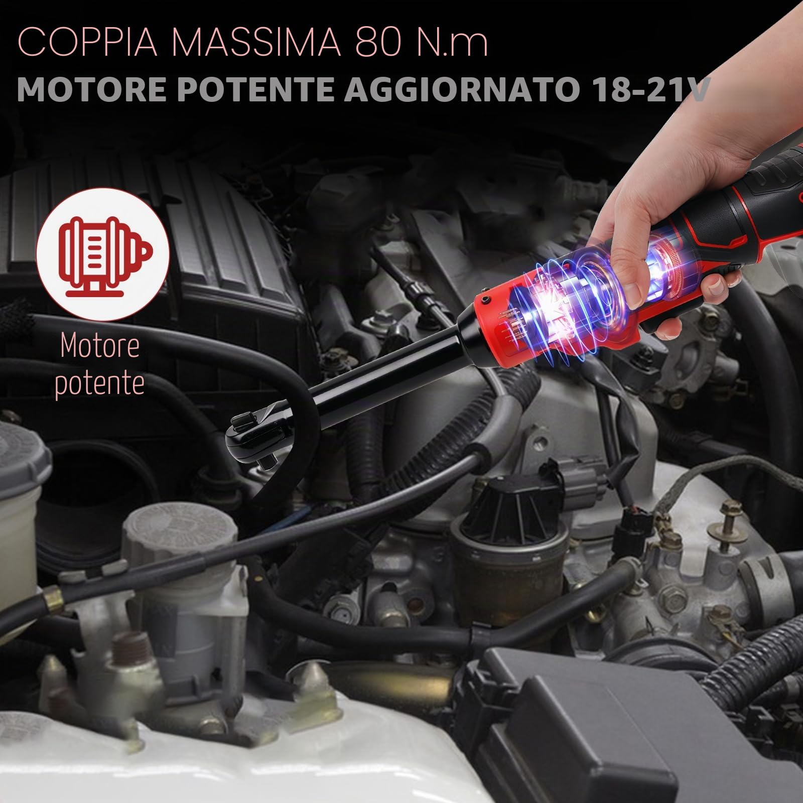 Chiave a cricchetto a batteria per Milwaukee 18 V, 3/8", elettricamente allungata da 16 cm, chiave a cricchetto con luce LED, 320 giri/min, 80 Nm (senza batteria)