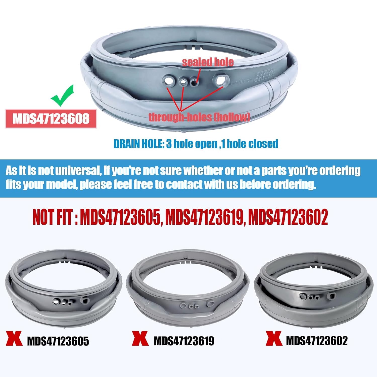 MDS47123608 WM8100HVA Washer Door Boot Gasket Seal Parts Compatible with LG Kenmore Washing Machine WM8000HVA/HWA, WM4070HVA/HWA,WM4270HWA, Replace AP5668418, 2673936, PS6448330