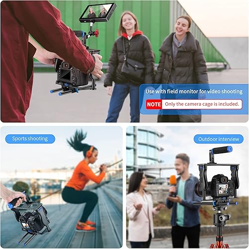 Miniatura 6 de NEEWER Kit de película de jaula de video para cámara, aleación de aluminio con mango superior, agarre de mano doble, dos varillas de 0.591 in,