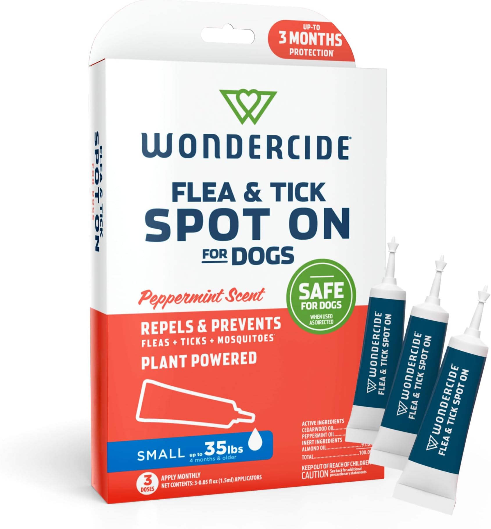 Flea & Tick Dog Spot On - Flea, Tick, and Mosquito Repellent, Prevention for Dogs with Natural Essential Oils - Up to 3 Months Protection - Small 3 Tubes of 0.05 oz