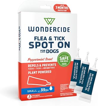 Wondercide - Flea & Tick Dog Spot On - Flea, Tick, and Mosquito Repellent, Prevention for Dogs with Natural Essential Oils - Up to 3 Months Protection - Small 3 Tubes of 0.05 oz