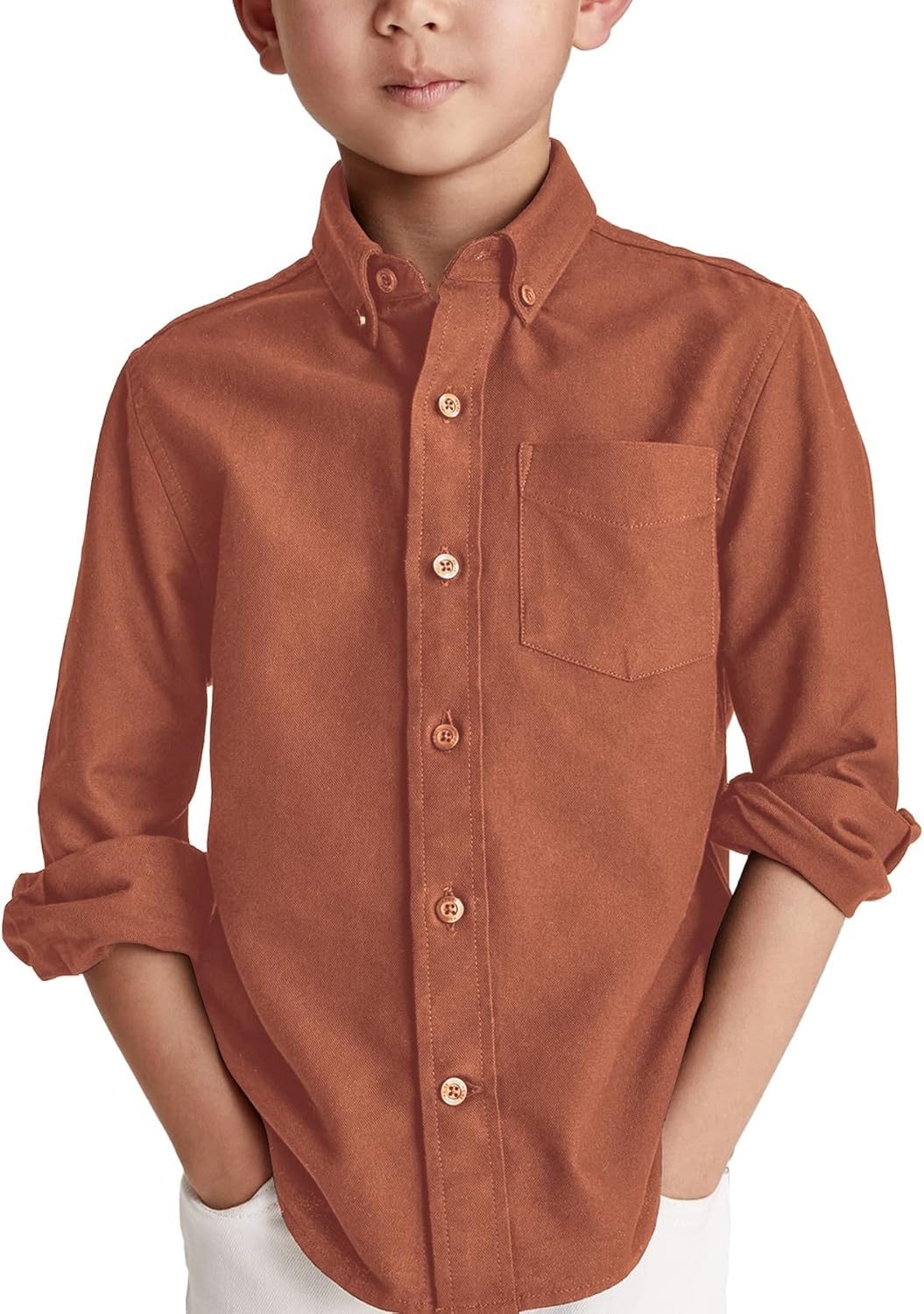 Boys Long Sleeve Dress Shirts Classic Collared Button Down Shirt 4-14 Year