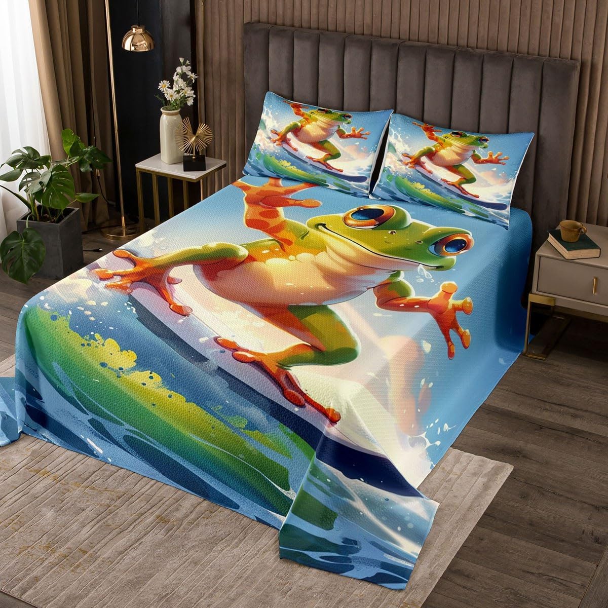 Homewish Dragon Bedspread Twin Size,Starry Sky Mountains Bedding Set for Kids Girls Boys Room Decor,Blue Purple Western Magical Coverlet Set 2Pcs,Wild Animal Trippy Quilt,1 Pillowcase