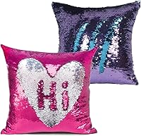 Vista 17 de MOCOFO Juego de 2 fundas de almohada reversibles con purpurina primaveral, diseño de sirena, con lentejuelas mágicas, color verde azulado
