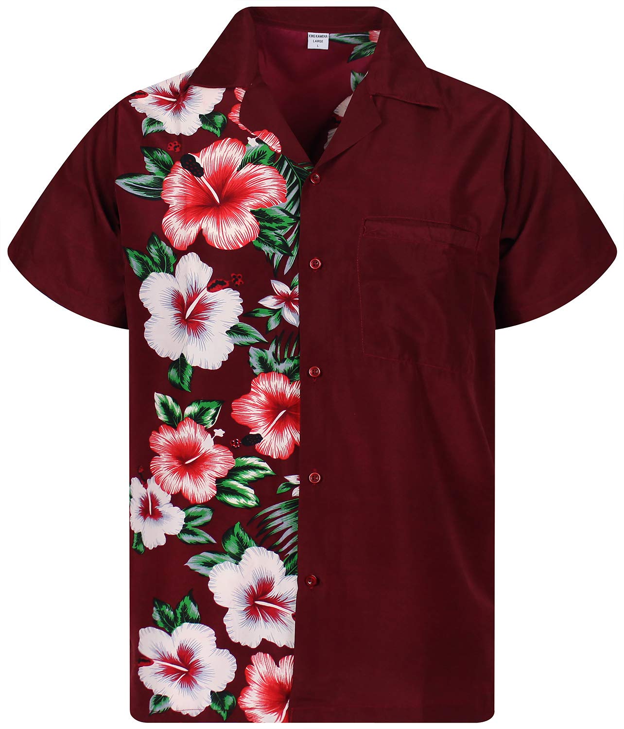 V.H.O. Original King Kameha | Funky Camisa Hawaiana Señores | XS-6XL |Manga Corta Bolsillo Delantero | impresión De Hawaii | Boda florese